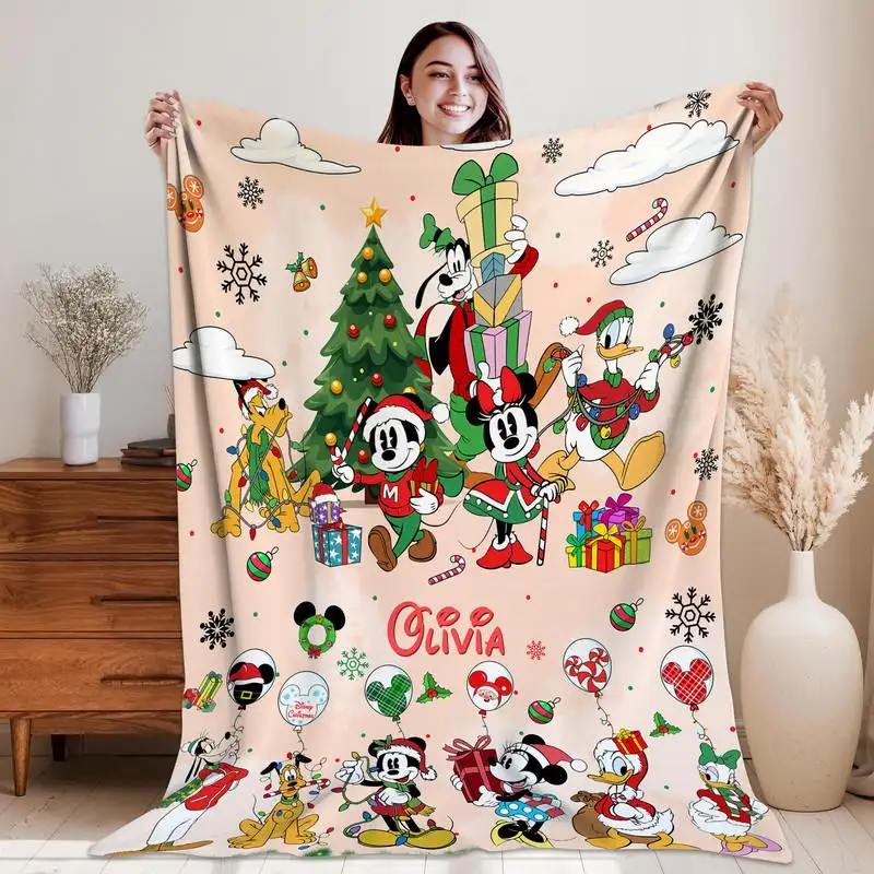 Personalized Mickey And Friends Santa Christmas Blanket Custom Christmas Blanket Magic Kingdom Fleece Blanket Disneyland Blanket 00