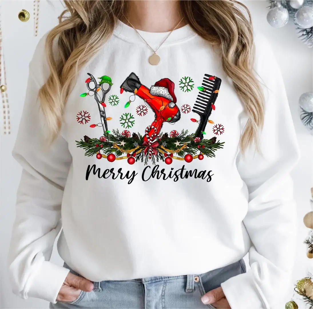 Merry Christmas Sweatshirt, Christmas Hair Dresser Shirt, Xmas Hair Stylist Shirt, Christmas Theme Shirt, Xmas Party Sweater