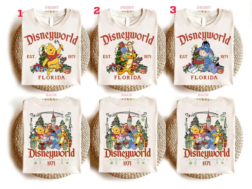 Comfort Colors Winnie The Pooh Christmas Shirt, Disneyland Christmas Family Shirts, Disneyworld All Characters Christmas Shirts, Xmas Party