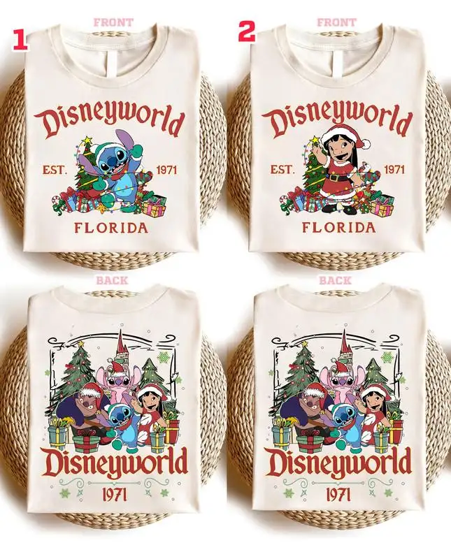 Comfort Colors Stitch and Lilo Christmas Shirt Disneyworld All Characters Christmas Shirts Disneyland Christmas Family Shirts Xmas Party 06