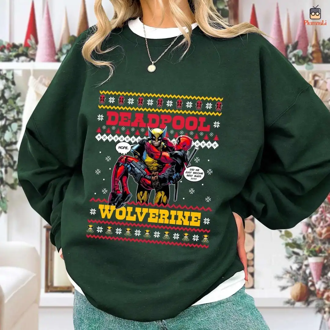 Deadpool and Wolverine Ugly Christmas Sweater, Superhero Ugly Christmas Shirt, Deadpool 3 Shirt, Christmas Matching Sweatshirt