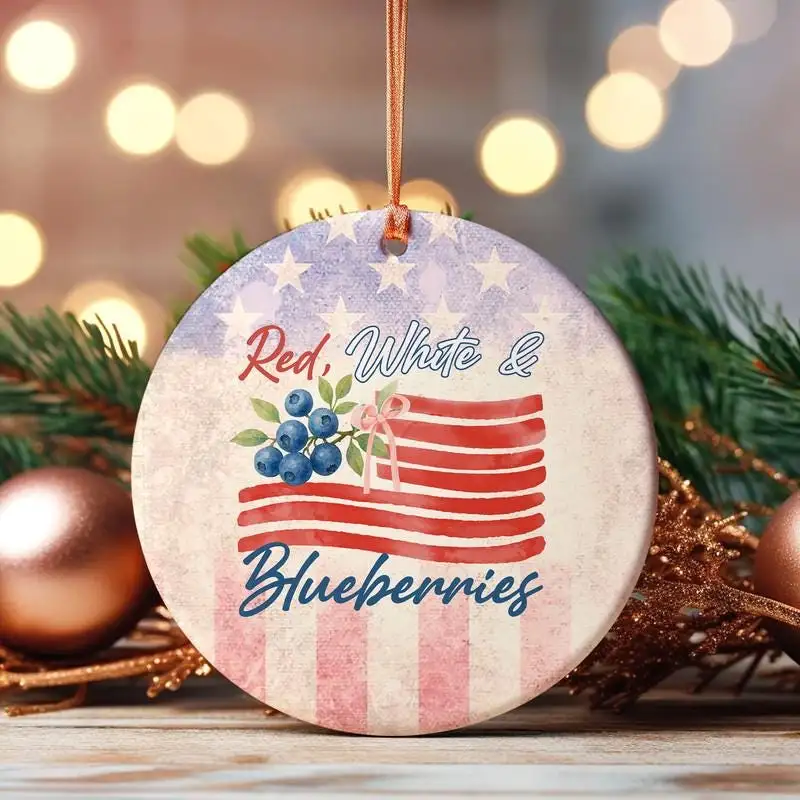 Red White and Blueberries Ornament Freedom USA Flag Ornament Red White & Blueberries Charlie Kirk 1993-2025 Memorial Freedom Ornament 02