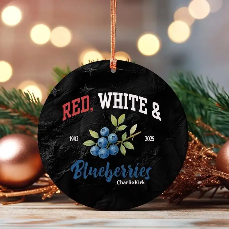 Red White And Blueberries Ornament, Charlie Kirk 1993-2025 Ornament, Memorial Freedom Gift, Memory Patriotic Keepsake 01, Turning Point USA
