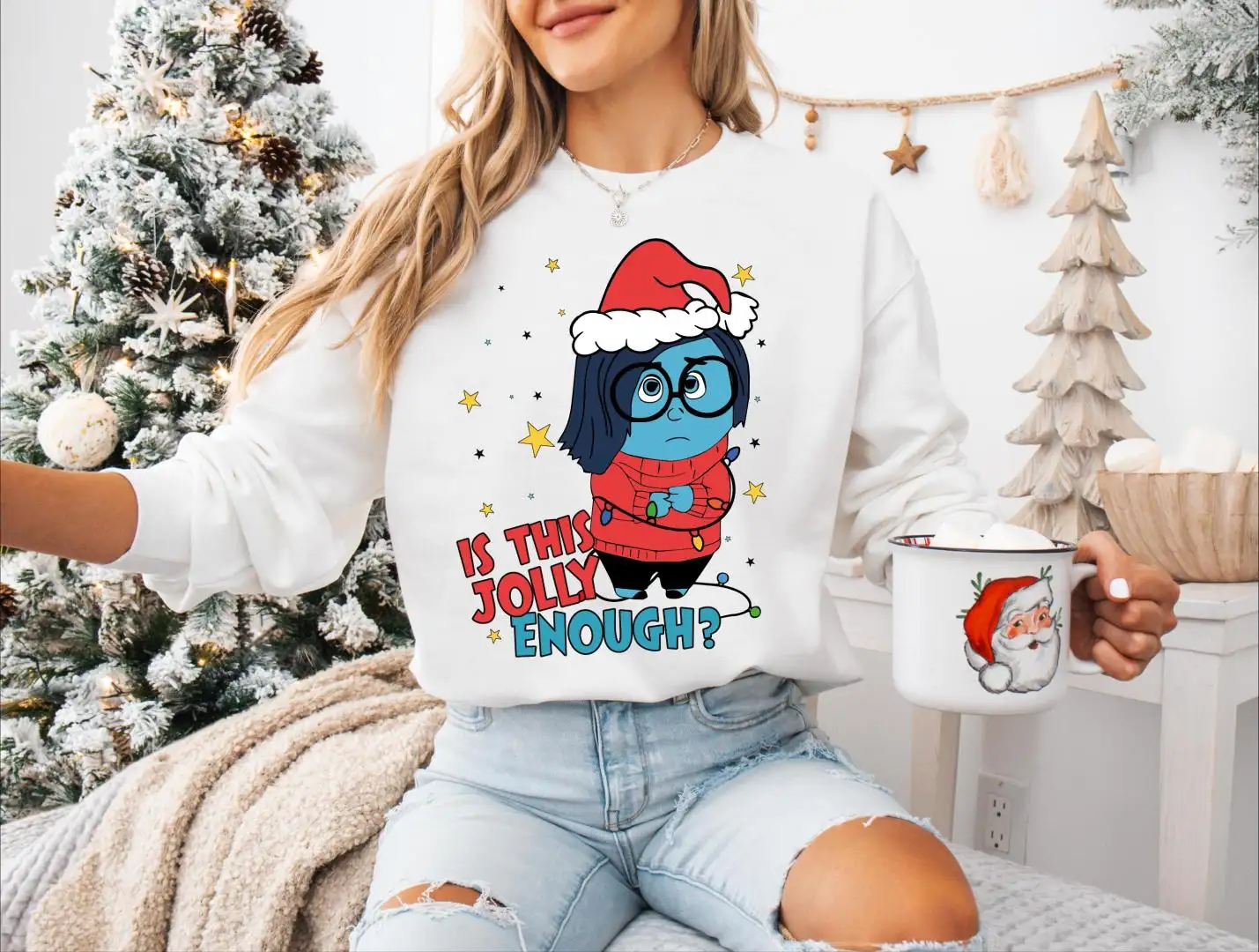 Is This Jolly Enough Sadness Christmas Shirt, Christmas Lights Jolly, Disney Inside Out Sadness Christmas Sweatshirt, Funny Xmas Sweater