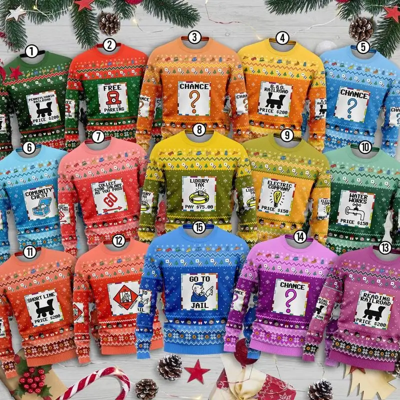 Monopoly Game Christmas Ugly Sweater, Christmas Family Matching Game Sweater, Monopoly Board Game Christmas Sweatshirt, Xmas Gifts 00