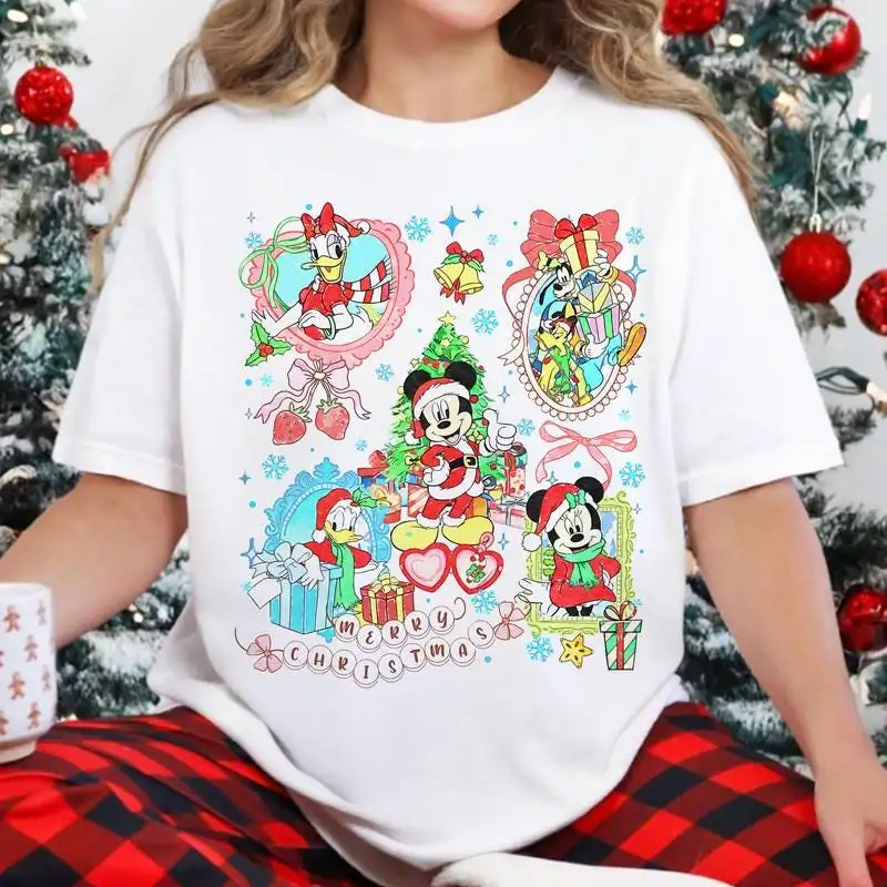 Watercolor Disneyland Mickey And Friends Christmas Coquette Bow Shirt Mickey Minnie Christmas Tee Disneyland Xmas Family Christmas Tee 08