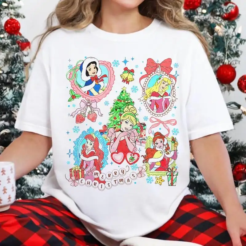 Disneyland Princess Christmas Shirt Watercolor Christmas Coquette Bow Shirt Christmas Girl Trip Tee Disneyland Group Matching Christmas Tee