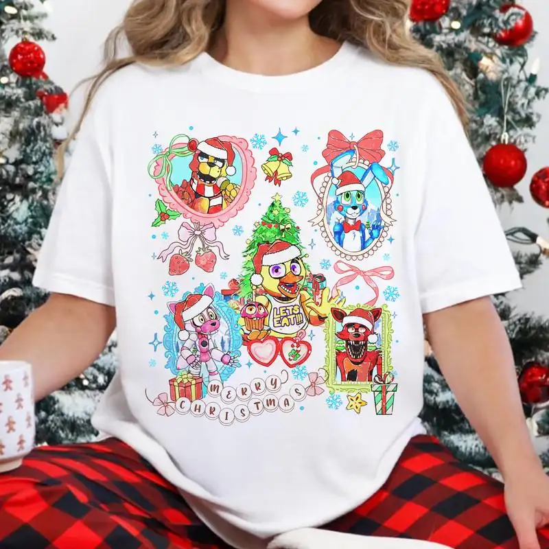 Watercolor Five Nights At Freddys Shirt Preppy Christmas Shirt Halloween Horror Nights 2025 Shirt Halloween Fnaf Tee Xmas Group Matching Tee