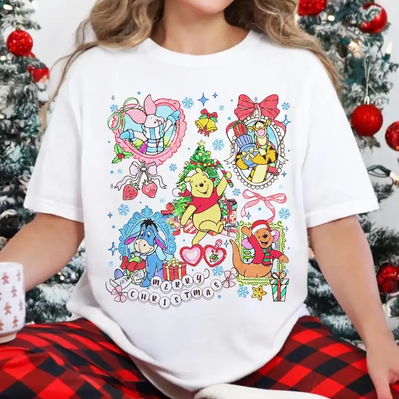 Disneyland Winnie The Pooh Christmas Coquette Bow Shirt Pooh Tigger Eeyore Christmas Tee Disneyland Christmas Tee Xmas Family Matching Tee