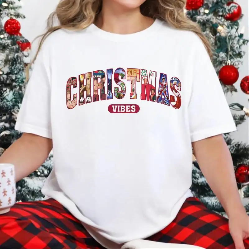 Comfort Colors Christmas Vibes 90s Movies Shirt Merry Christmas 2025 Christmas Movie Characters Shirt Christmas Shirt For Family Group Tee