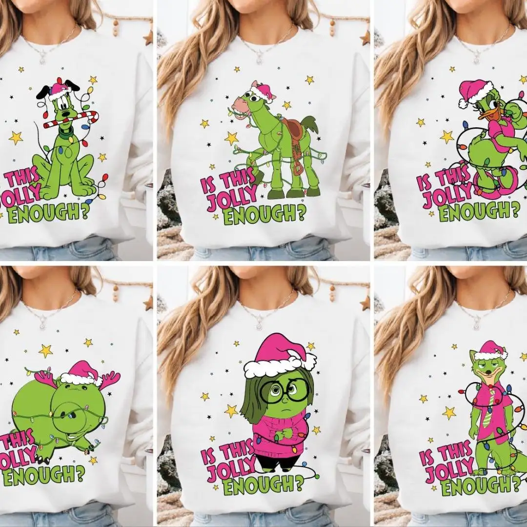 Is This Jolly Enough Christmas Disney Characters Shirt, Green Disney Characters Christmas Light Jolly Tee, Disney Funny Christmas Sweatshirt