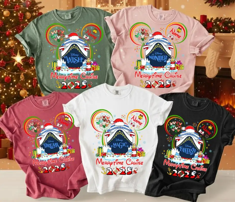 Personalized Disneyland Merrytime Cruise 2025 Shirt Disneyland Christmas Mickey Santa Claus Very Merry Cruise Tee Xmas Family Matching Tee