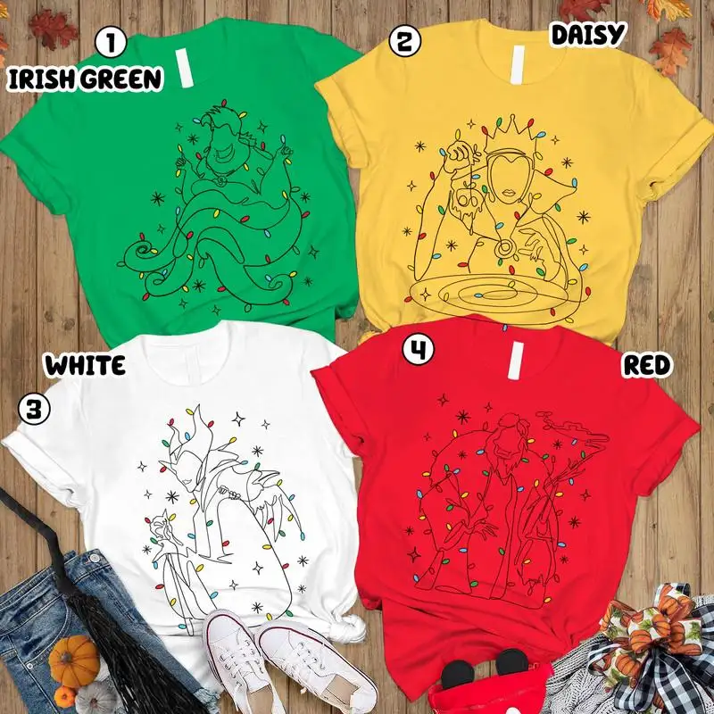 Disneyland Villains Squad Christmas Lights Shirt, Evil Queen Maleficent Ursula Christmas Shirt, Disneyland Mickey Very Merry Xmas Shirt