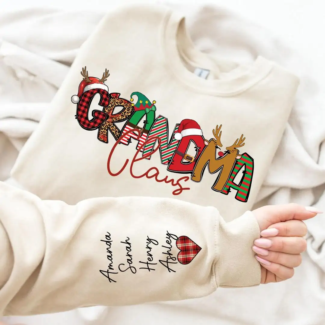Grandma Claus Sweatshirt, Custom Family Claus Sweater, Granny Winter Shirts, Grammy Christmas Shirt, Mama Kids Name Xmas Tee