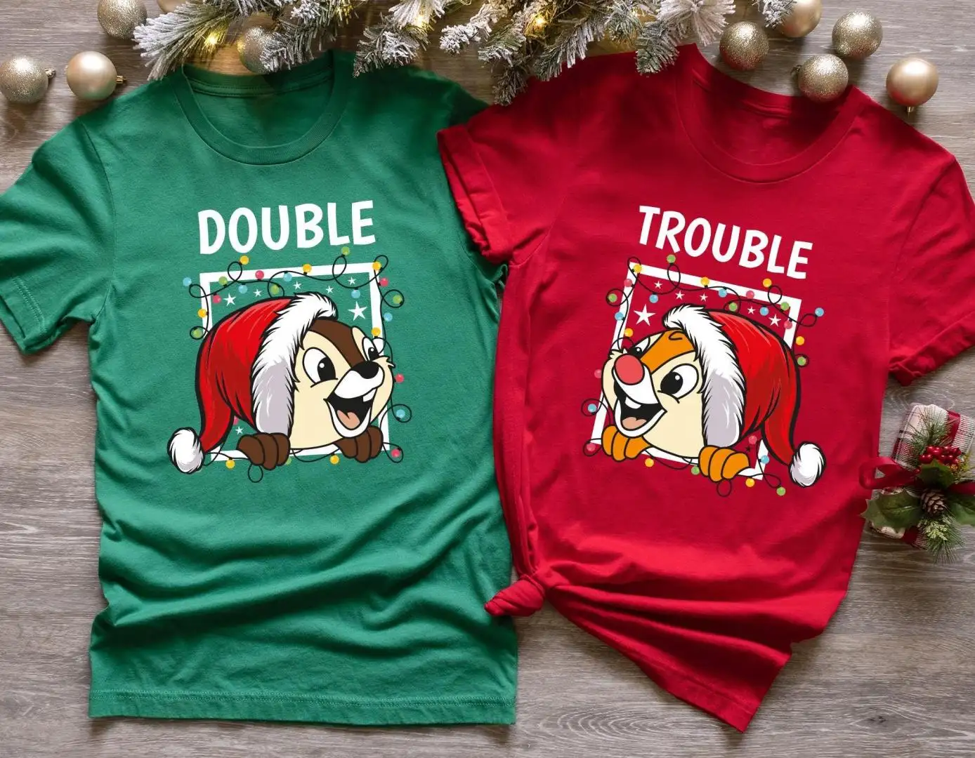 Chip & Dale Double Trouble Disney Christmas Shirt, Christmas Disney Family Vacation T-shirt, Chipmunks Gifts, Christmas Tree Farm