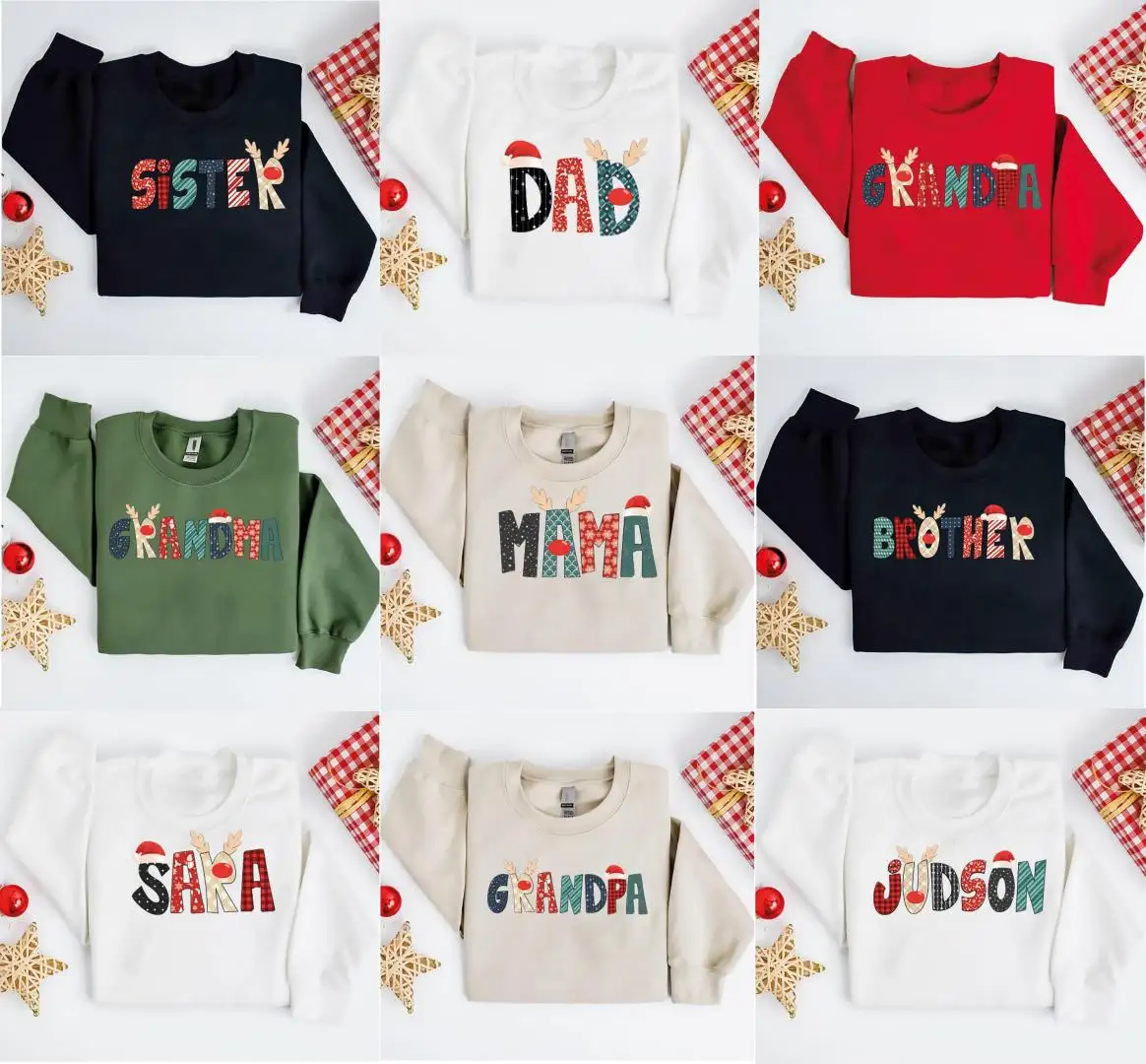 Family Christmas Sweatshirt, Matching Christmas Shirts, Family PJ Shirts, Matching Family Xmas, Reindeer Letters Christmas Hoodie