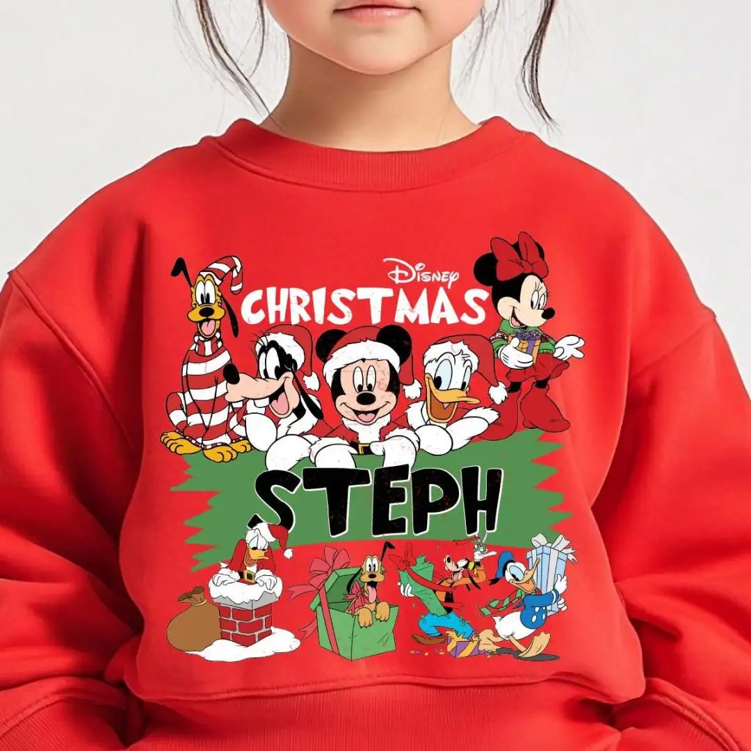 Disney Christmas Custom Name Shirt, 2025 Christmas Family Sweater, Mickey and Friends Christmas Sweatshirt, Very Merry Christmas Party Tee