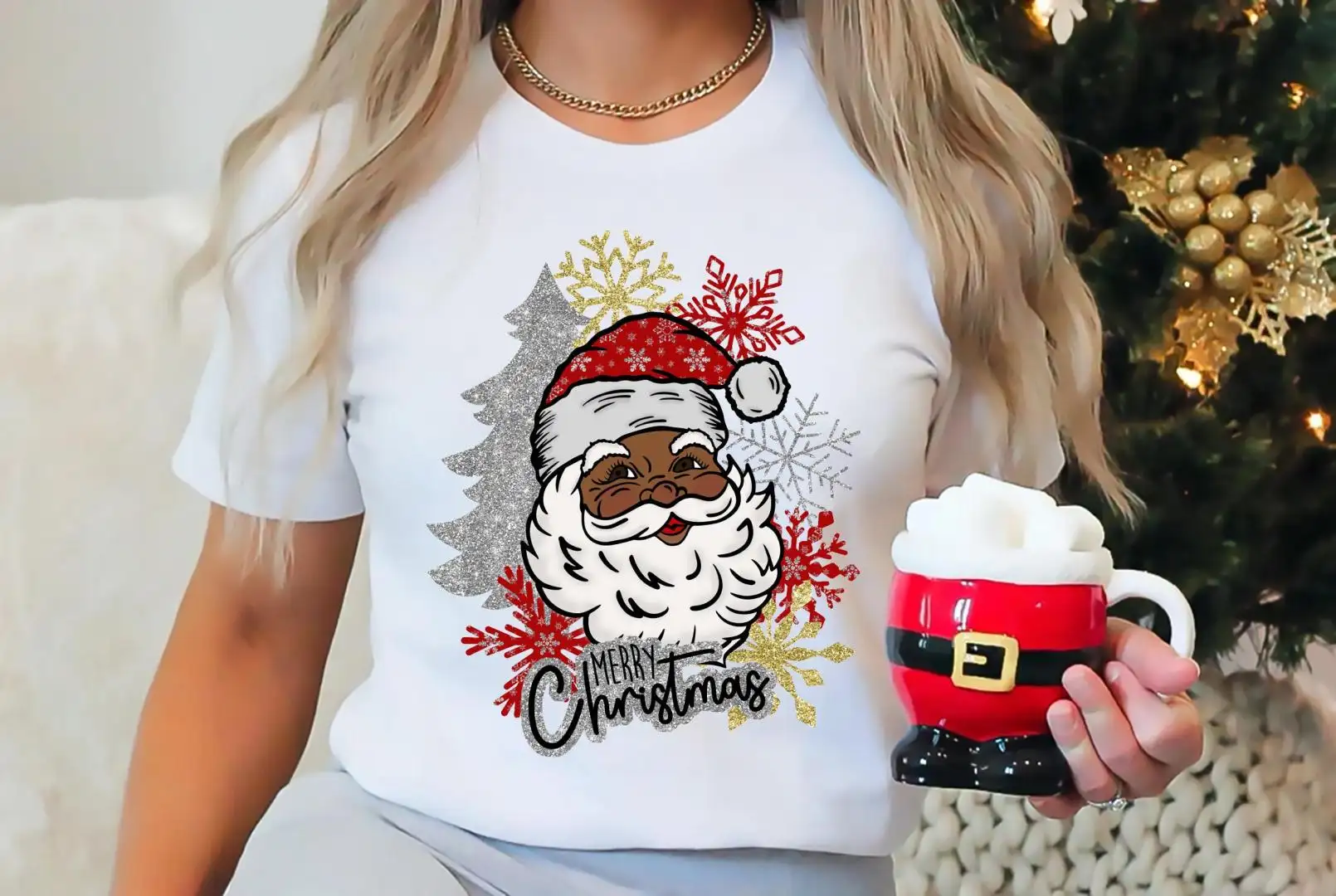 Merry Christmas Black Santa Shirt, Afro American Black Santa Christmas Shirt, Funny Winter Santa Sweatshirt, Believe Santa Head Sweatshirt