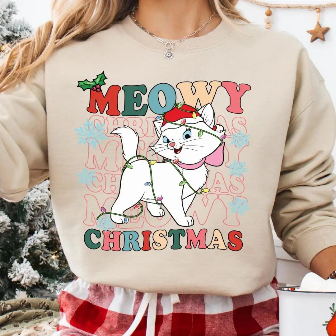 Meowy Christmas Shirt, Disney Christmas Cat Sweatshirt, Disney Aristocats Tee, Aristocats Marie Christmas Tee, Disneyland Marie Cat Hoodie