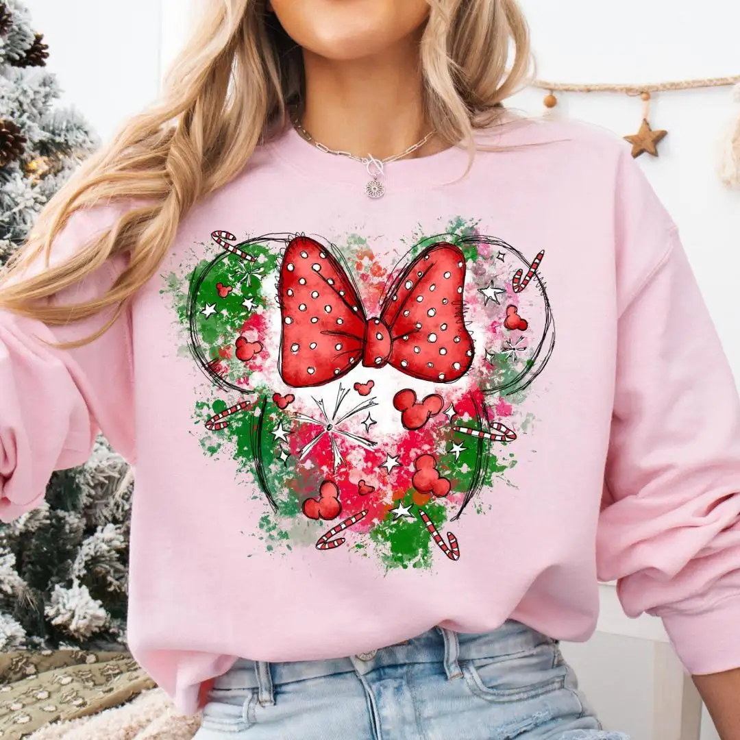 Disney Christmas Shirt, Disney Family Christmas Sweatshirt, Disneyland Minnie Head Christmas Hoodie, Mickey Head Christmas Tee