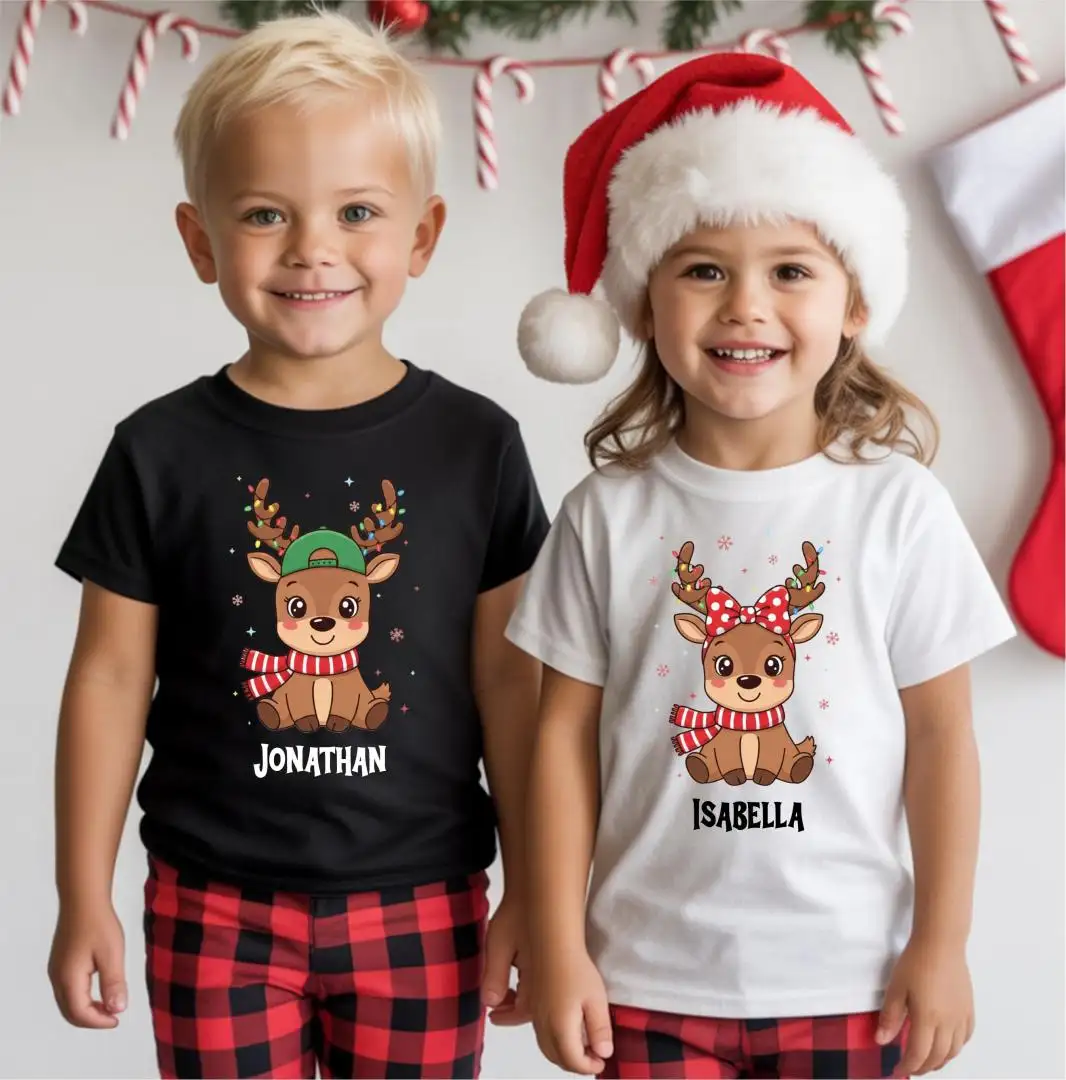 Personalized Kids Christmas Reindeer Shirt, Custom Reindeer Tee, Winter Holiday Trip Hoodie, Matching Christmas Sweatshirts