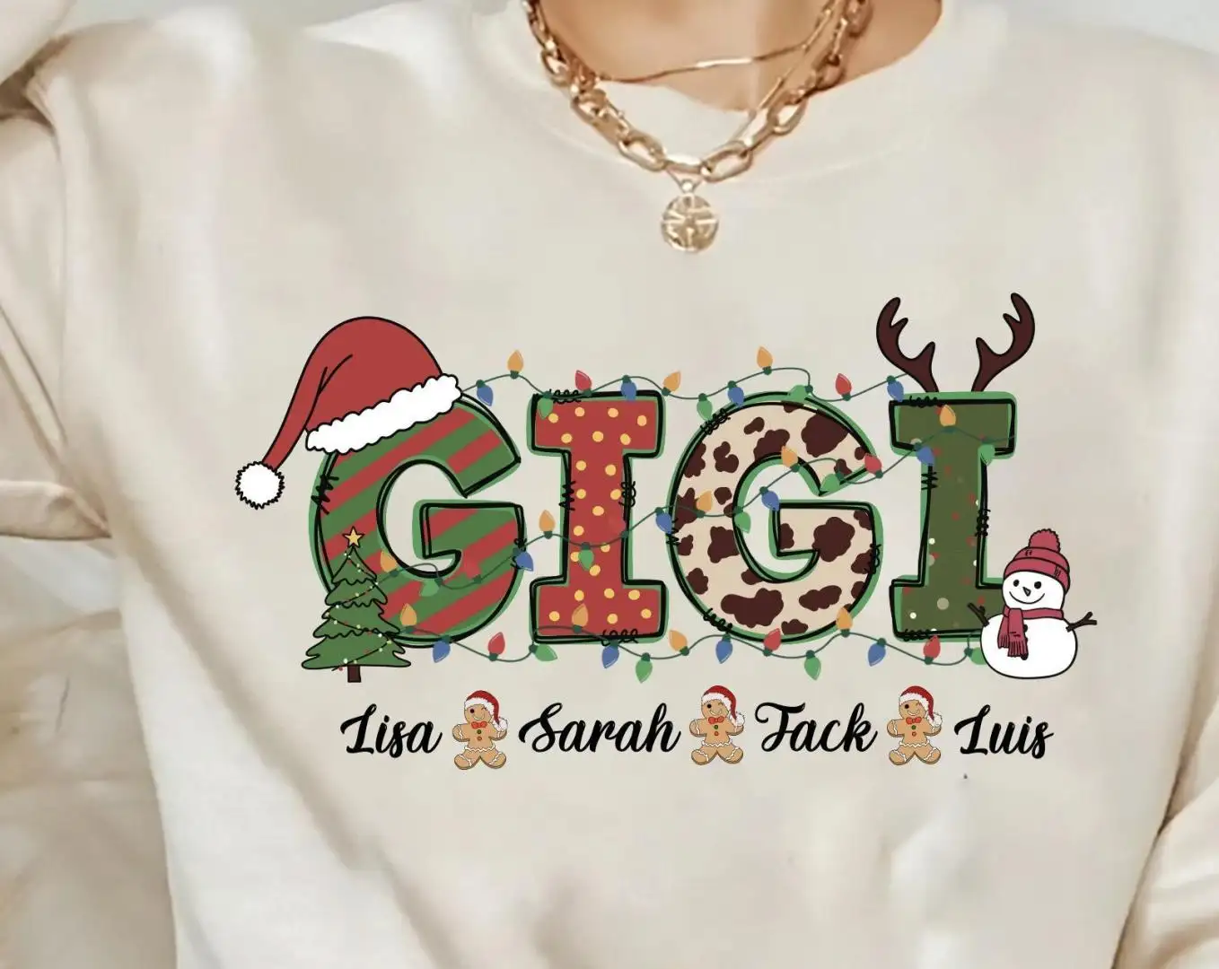 Custom Gigi Claus Sweatshirt, Christmas Grandma Sweatshirt, Custom Grandma Shirt with Grandkids Names, Nana And Grandkids Christmas Shirt