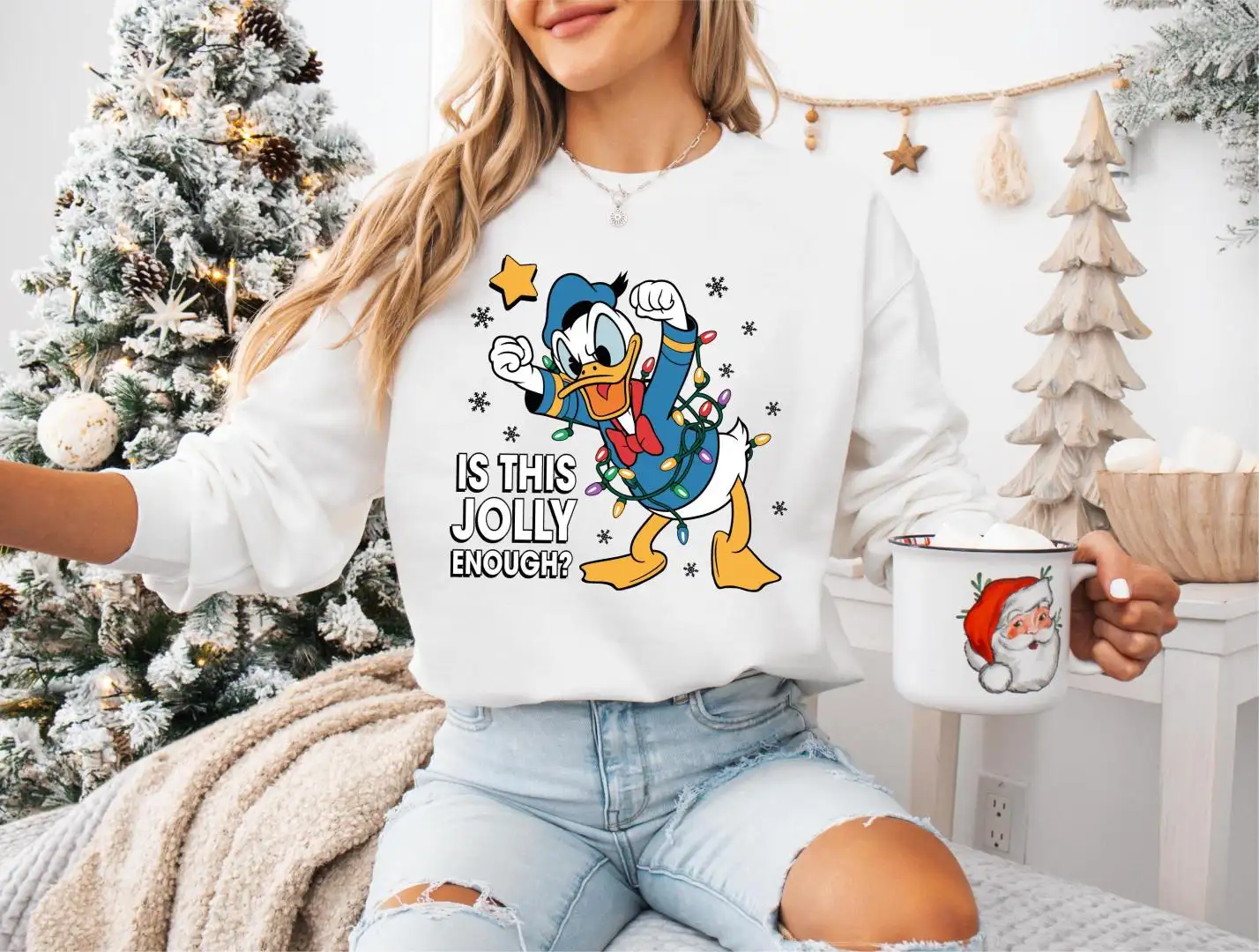 Is This Jolly Enough Donald Duck Christmas Lights Shirt, Disney Donald Duck Christmas Sweatshirt, Funny Christmas Duck Sweatshirt