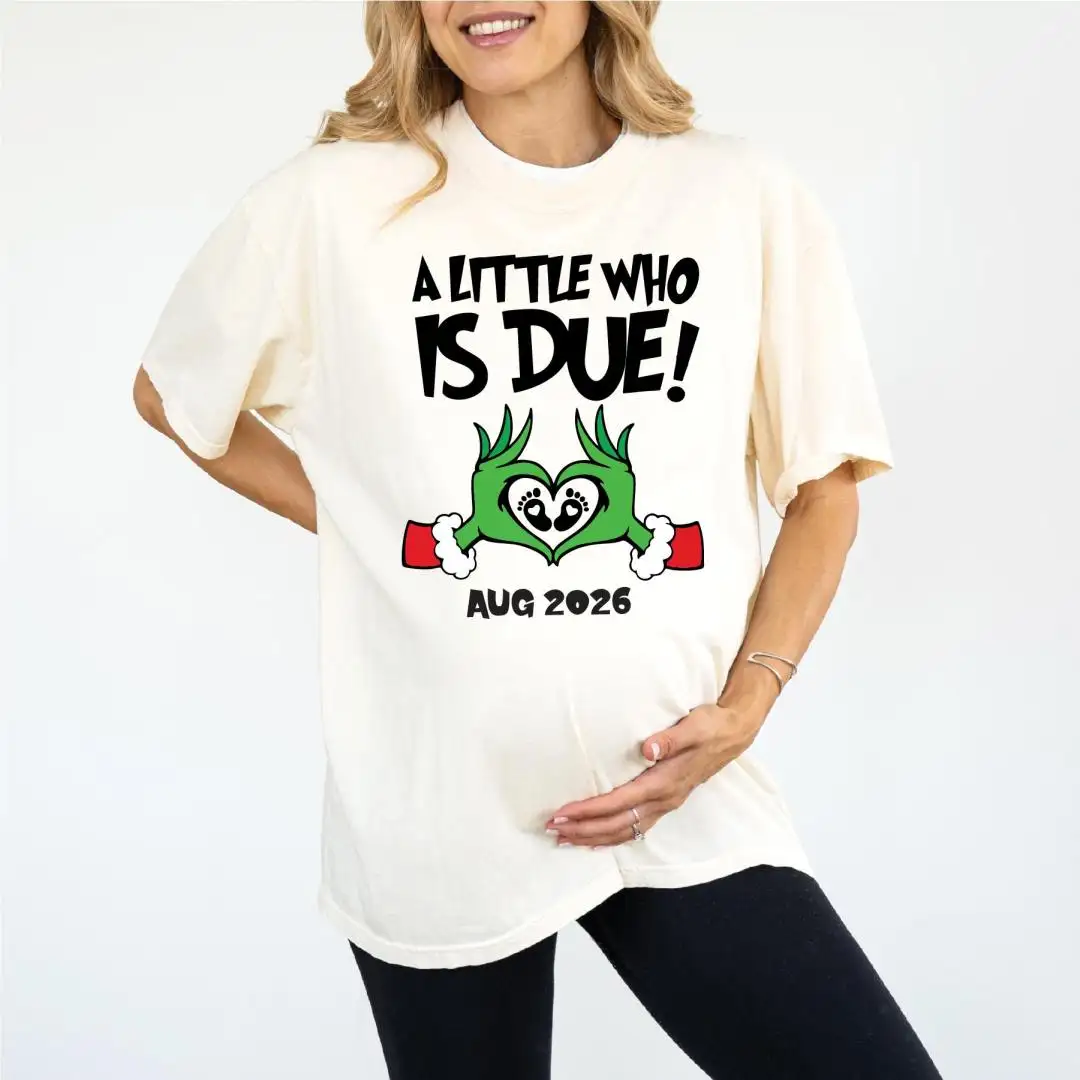 A Little Who Is Due Christmas Shirt, Comfort Colors® Pregnancy Announcement Tee, Merry & Pregnant Shirt, Personalized Baby Announcement Tee