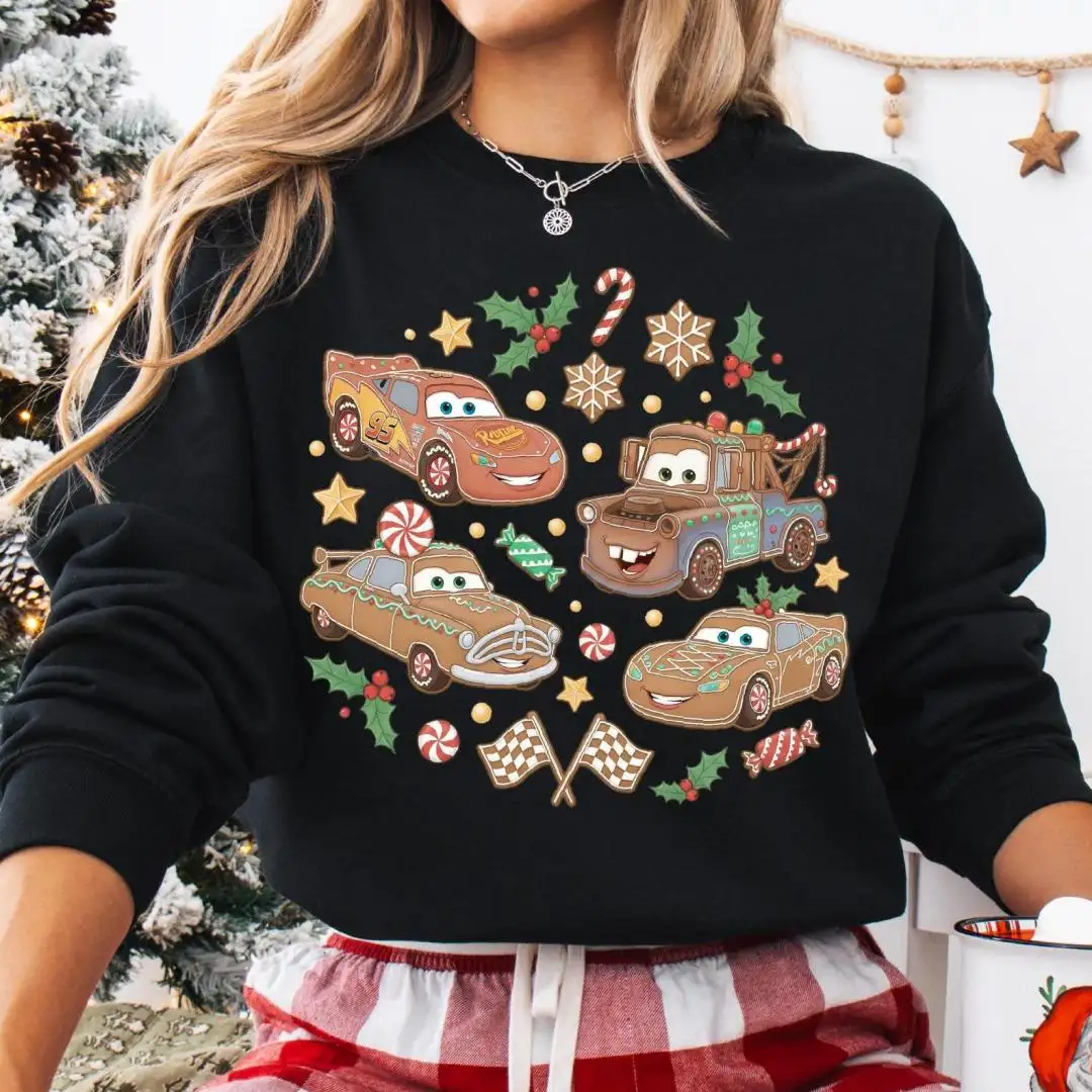 Gingerbread Disney Cars Shirt, Kids Disney Christmas Shirt, McQueen Sally Tow Mater Doc Hudson Xmas Tee, Cars Christmas Sweatshirt