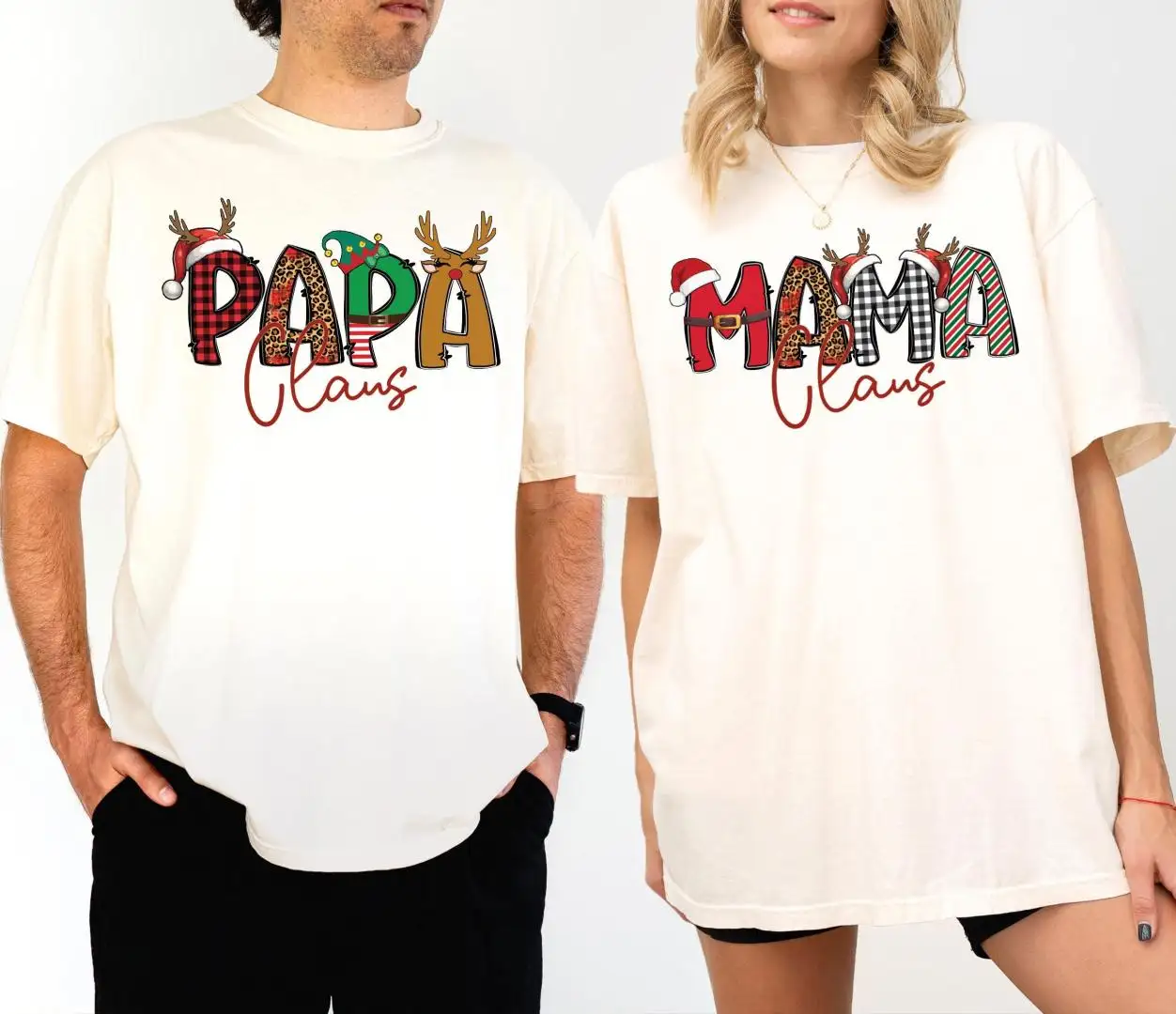 Custom Family Claus Shirt, Family Christmas PJ Shirts, Comfort Colors® Matching Christmas T-Shirt, Mama Nana Grandma Dada Grandpa Xmas Tee