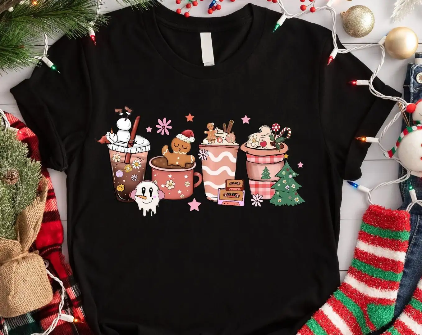 Christmas Santa Coffee Sweatshirt, Peppermint Iced Latte Sweatshirt, Coffee Lover Christmas Shirt, Snowmen Sweets, Christmas Latte Shirt