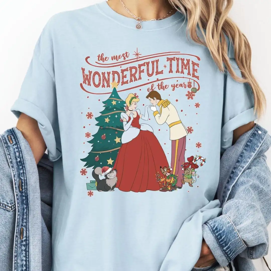 The Most Wonderful Time Of The Year Shirt, Comfort Colors® Cinderella And Prince Charming Christmas Shirt, Disney Girls Christmas Trip Tee