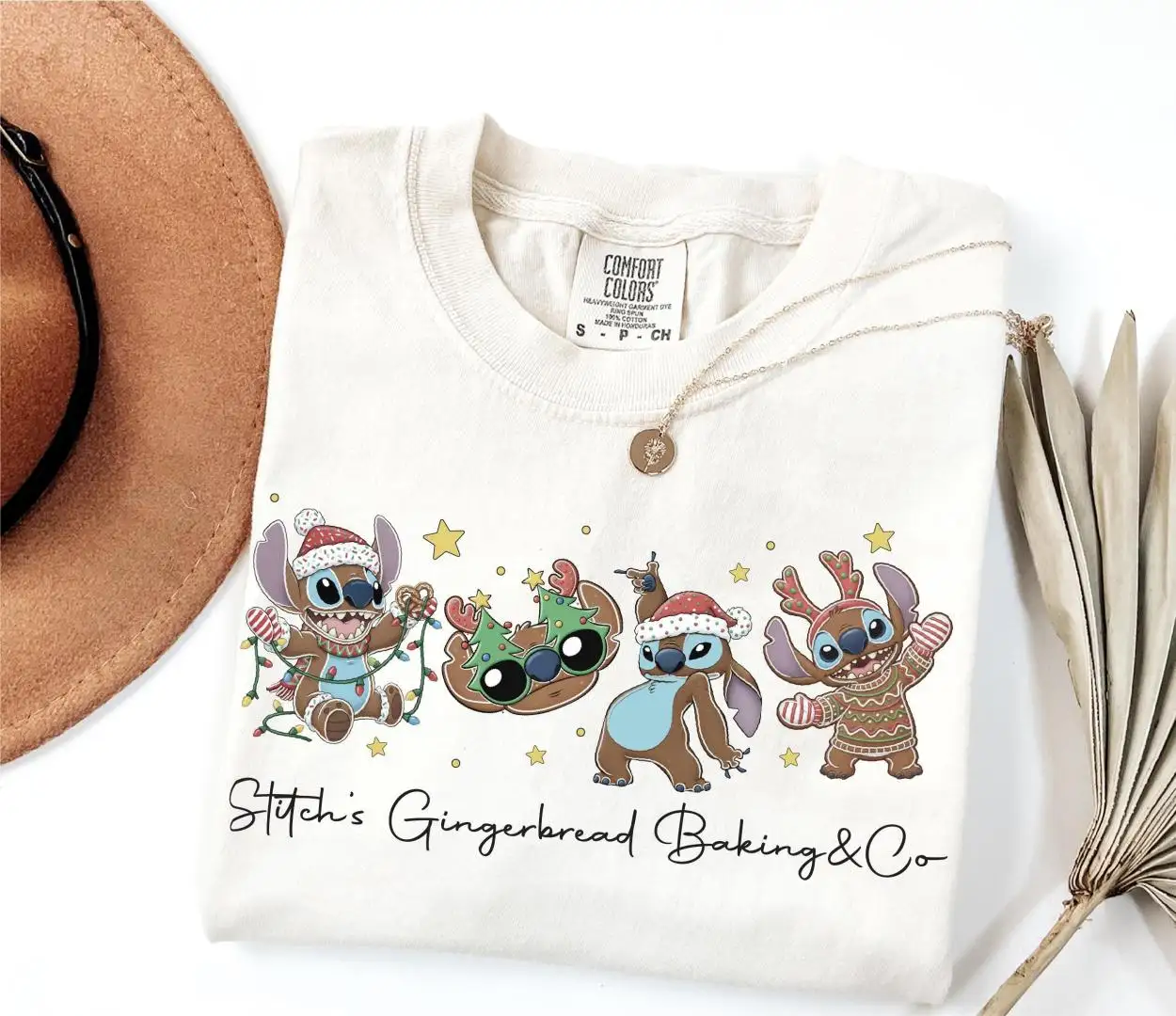 Comfort Colors® Stitch's Gingerbread Baking & Co Shirt, Christmas Lilo And Stitch Tee, Kids Christmas T-shirt, Disney Gingerbread Bakery Tee