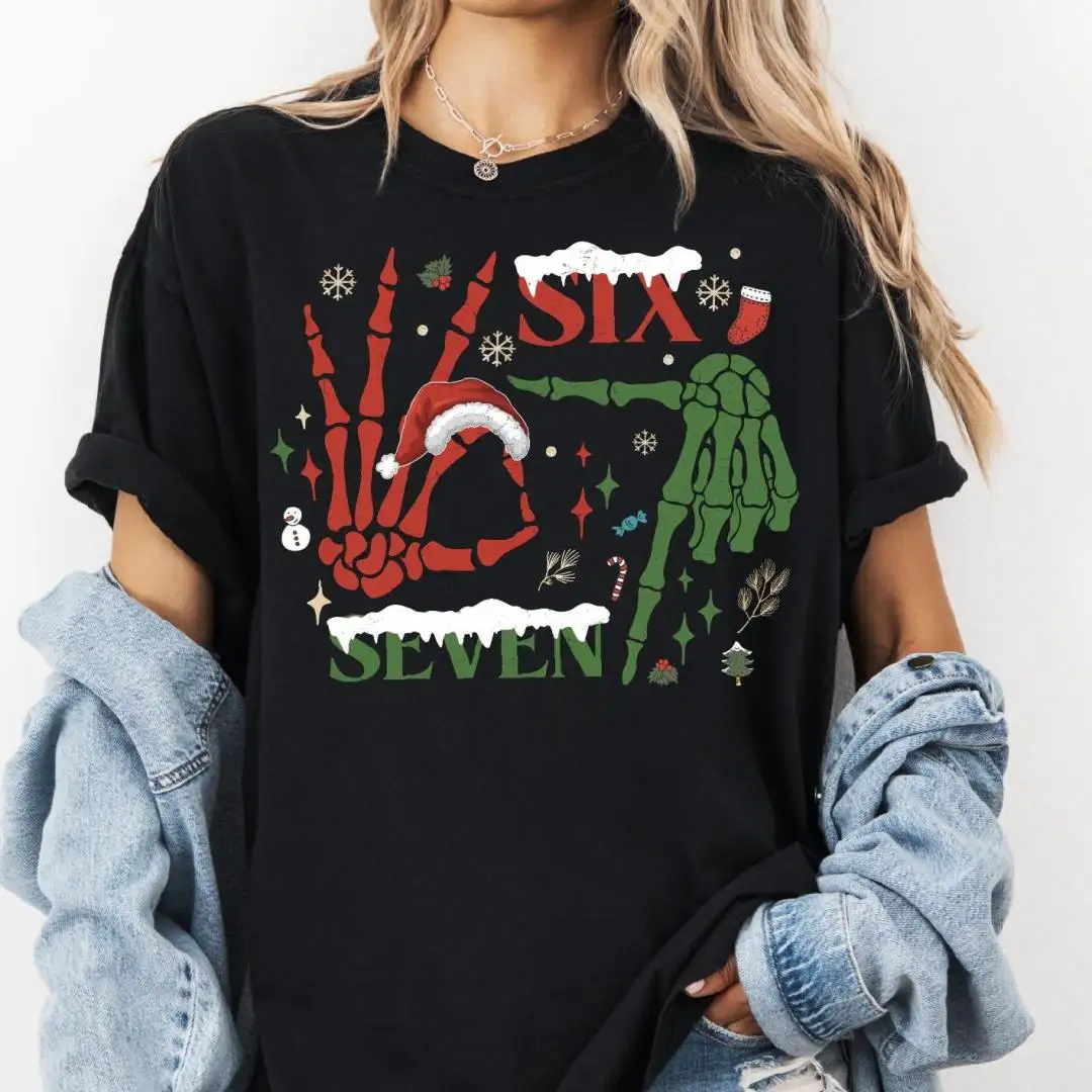 Comfort Colors® Christmas 6 7 Meme Shirt, 67 Couples Tee, Trendy Six Seven Shirt, Funny Skeleton Hands Holiday Tee, Skeleton Hands Xmas 6 7