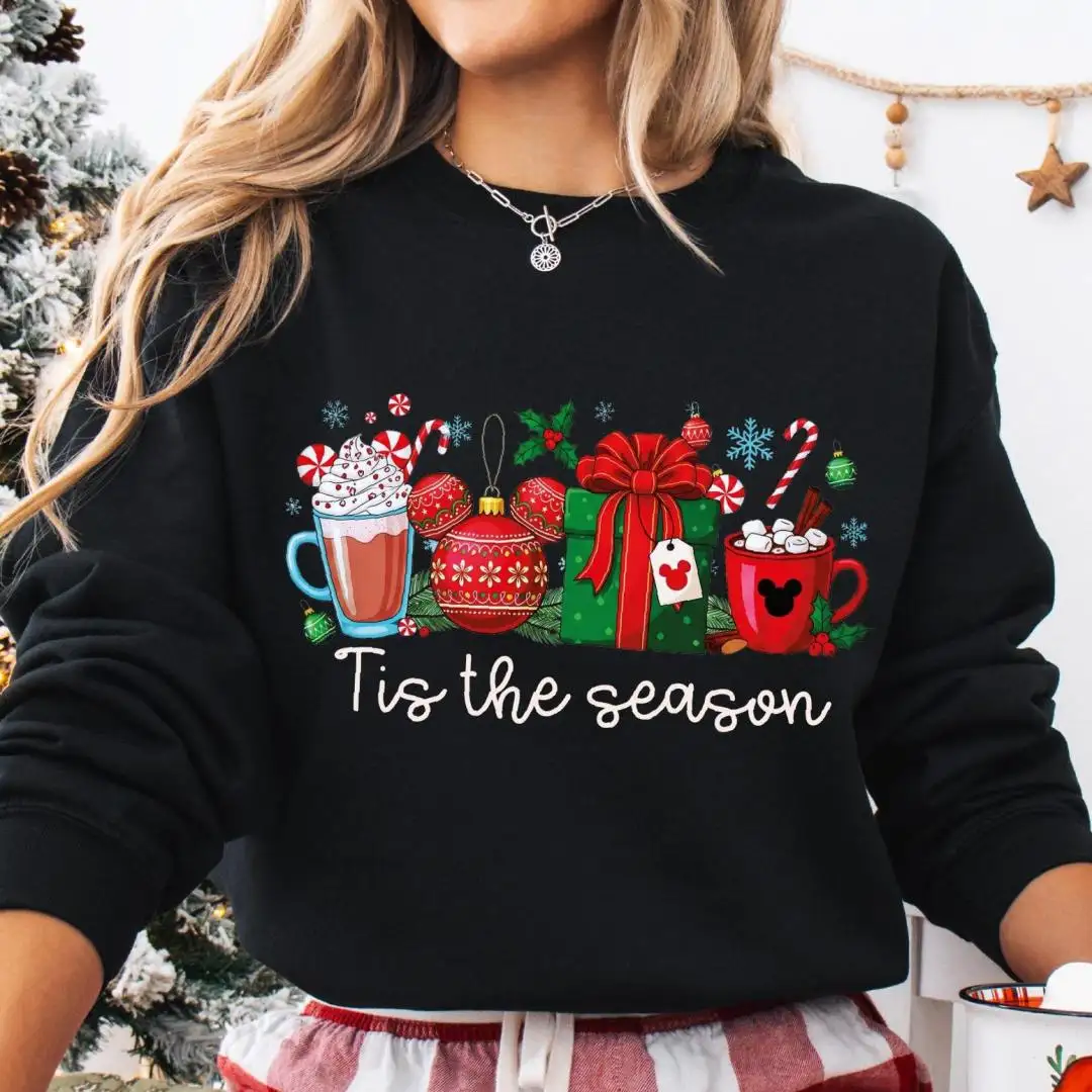Tis The Season Mickey Ornaments Christmas Shirt, Mickey Head Hot Cocoa Merry Christmas Sweatshirt, Disney Winter Christmas Objects Sweater