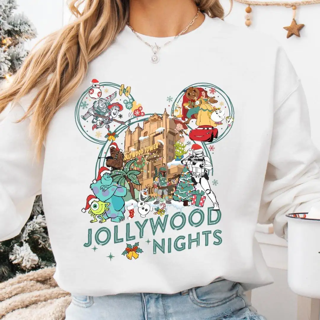 Disney Jollywood Nights Shirt, Mickey's Very Merry Christmas Tee, Disneyland Holiday Hoodie, Christmas Hollywood Studios Sweatshirt