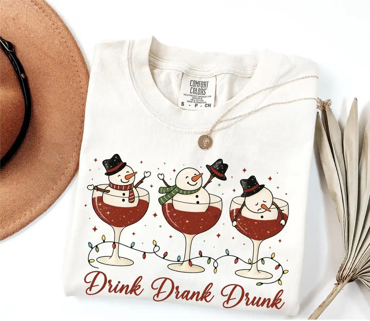 Drink Drank Drunk Shirt, Drank Snowman T-Shirt, Xmas Vibes Tee, Comfort Colors® Funny Christmas Drink Tee, Christmas Wine Glass Shirt