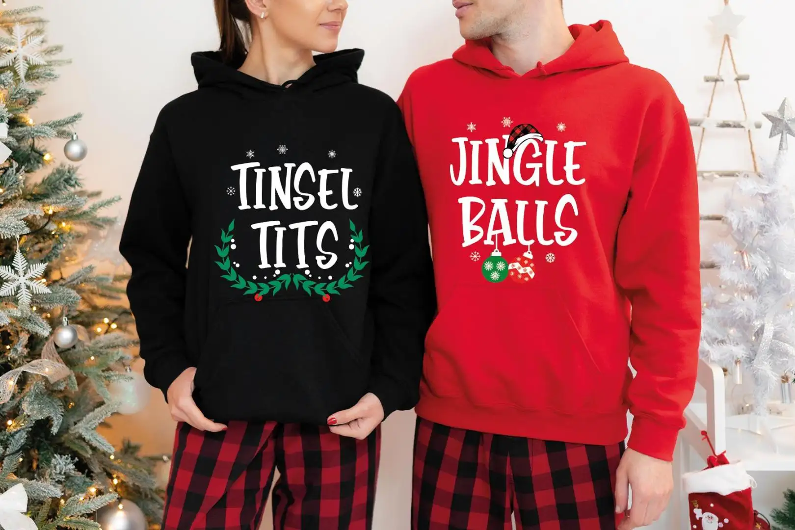 Jingle Balls Tinsel Tits Couple Shirt, Christmas Couple Shirt, Christmas Wife Husband Shirt, Matching Christmas Shirt