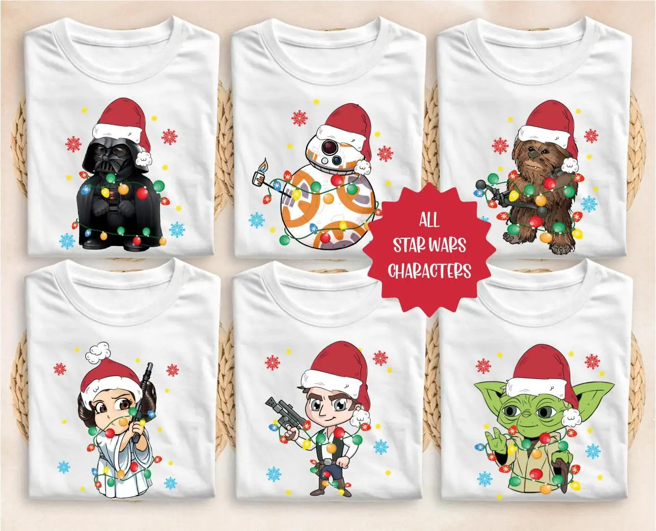 Star Wars Characters Christmas Shirt, Darth Vader Leia Han Solo Chewbacca BB8 R2D2 Yoda C3PO Boba Fett Stormtrooper Xmas Sweatshirt, Hoodie