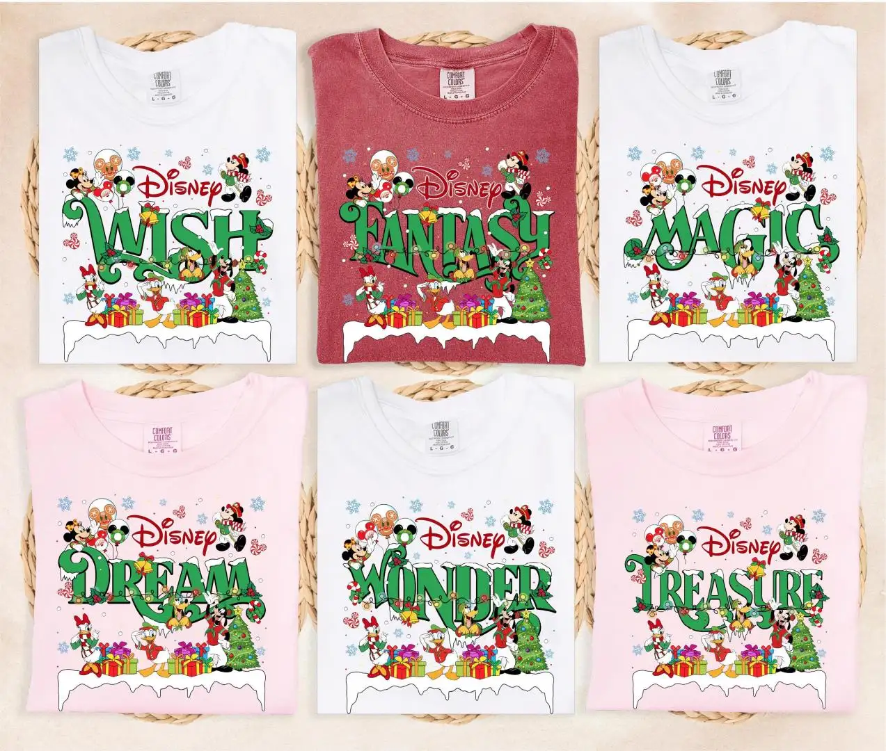 Disney Wonder Wish Magic Dream Fantasy Cruise Shirt, Family Christmas Cruise Tee, Comfort Colors®, Mickey And Friends Christmas Cruise Tee