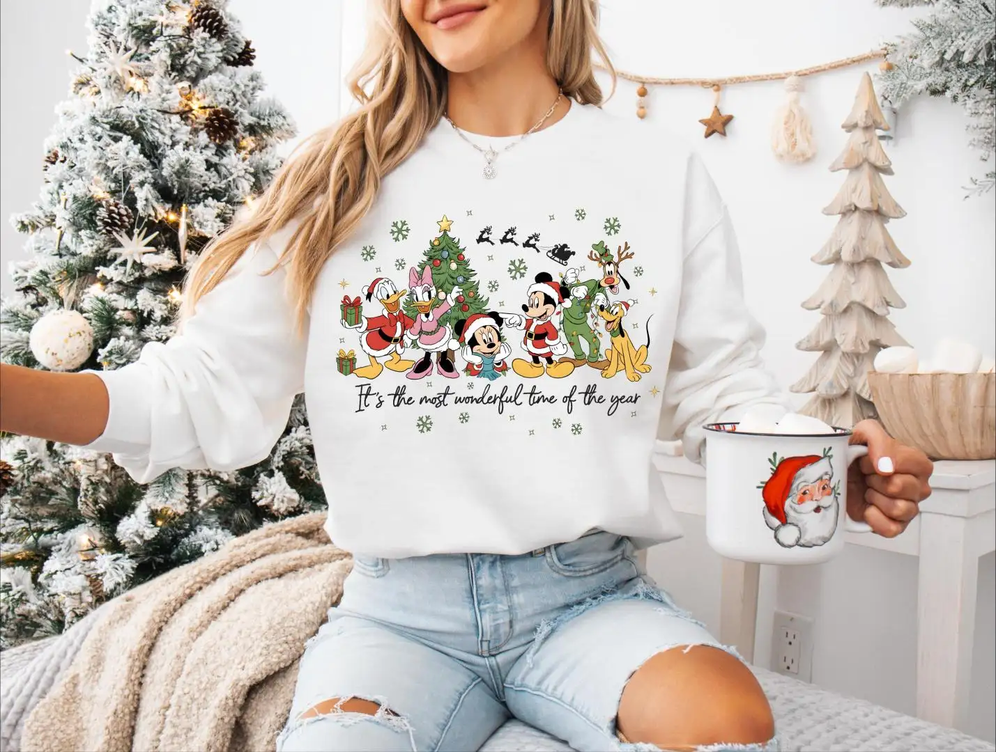 Disney It's The Most Wonderful Time Of The Year Shirt, Santa Mickey and Friends Retro Christmas Sweatshirt, Disney Christmas Vibes Sweater
