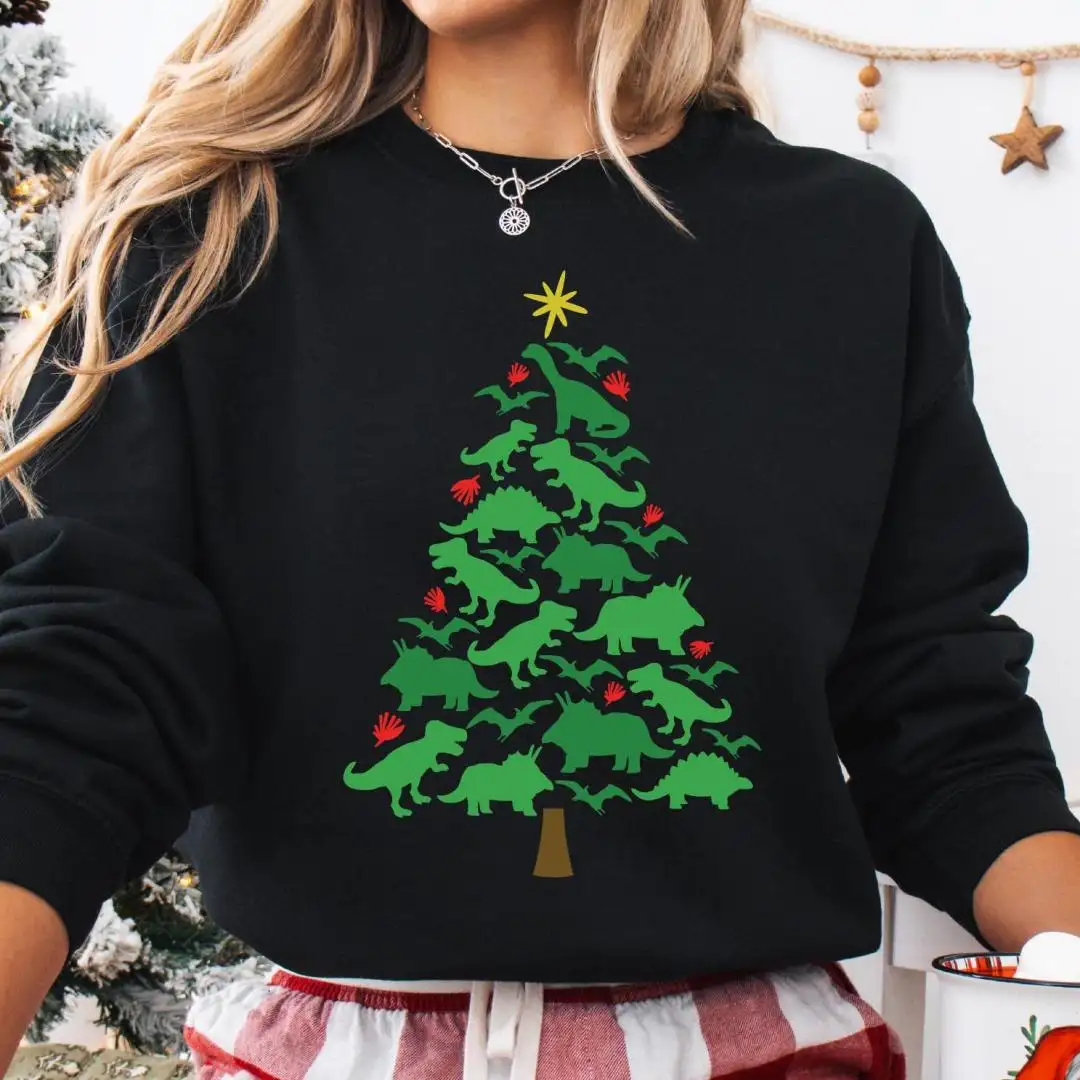 Dinosaurs Christmas Tree Sweatshirt, Tree Rex T-Shirt, Dino Tree Hoodie, Kids Christmas Dinosaur Shirt, T-Rex Christmas Tee