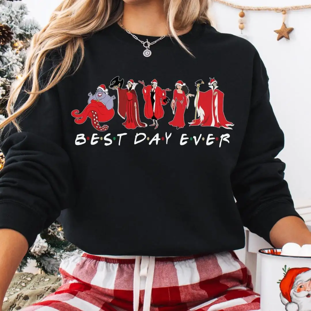 Best Day Ever Disney Villains Christmas Shirt, Bad Witches Christmas Sweater, Maleficent Ursula Evil Queen Cruella De Vil Gothel X-mas Shirt