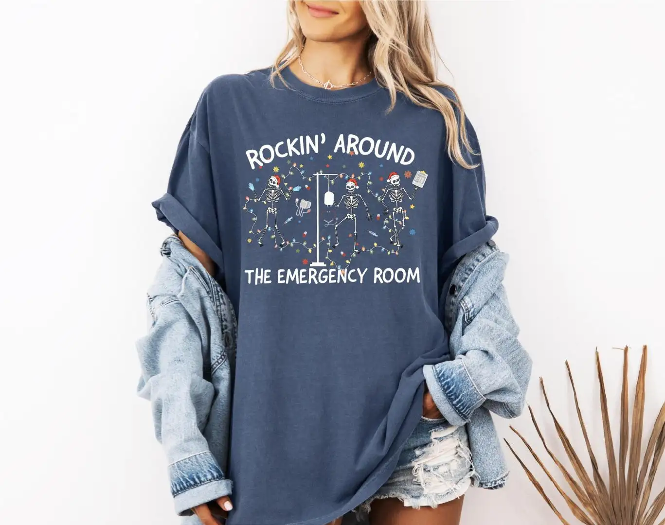 Rockin' Around The Emergency Room Shirt, Christmas ER Crew, Comfort Colors® Emergency Department Christmas Tee, Skeletons ER Nurse Shirt