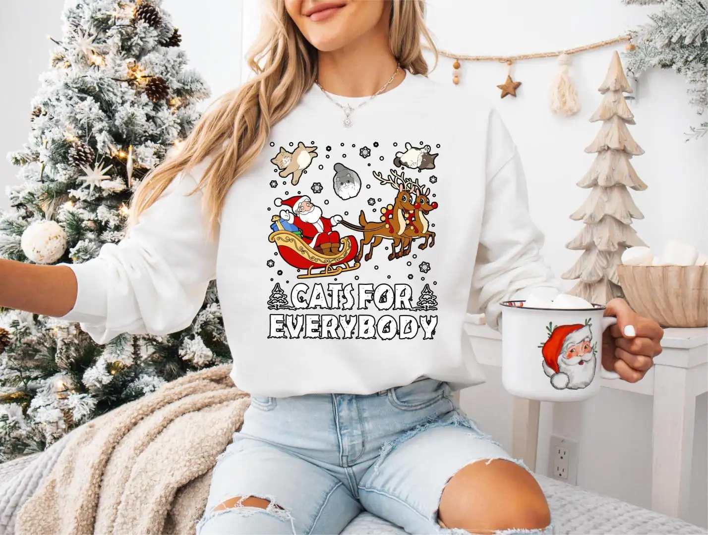 Cats for Everybody Christmas Shirt, Cat Mom Xmas Tee, Christmas Santa Reindeer Sweatshirt, Christmas Cat Shirt, Meowy Christmas Sweatshirt