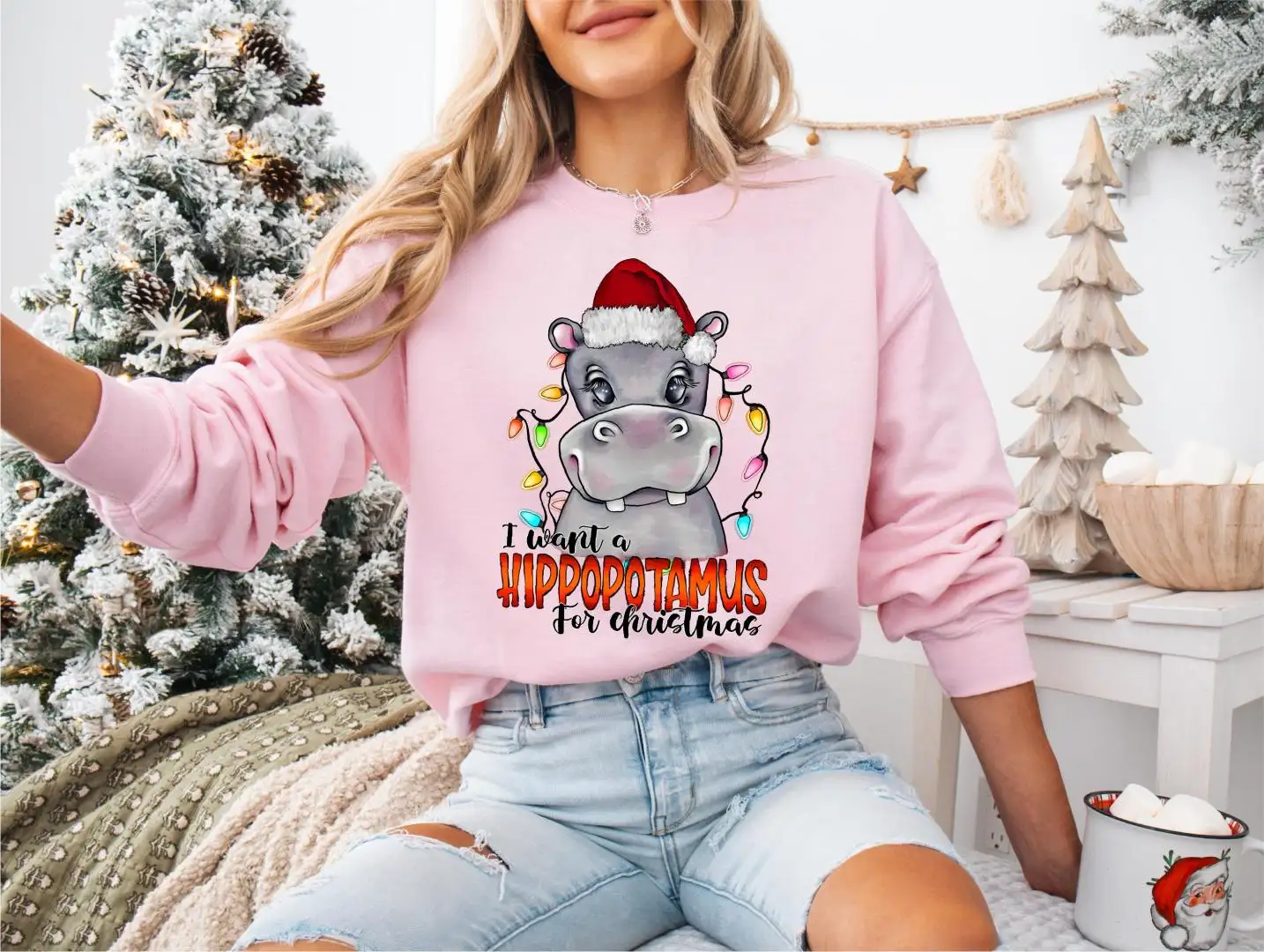 I Want A Hippopotamus For Christmas Shirt, Santa Hippo Shirt, Hippo Christmas Sweatshirt, Funny Christmas Tee, Christmas Animals Hoodie