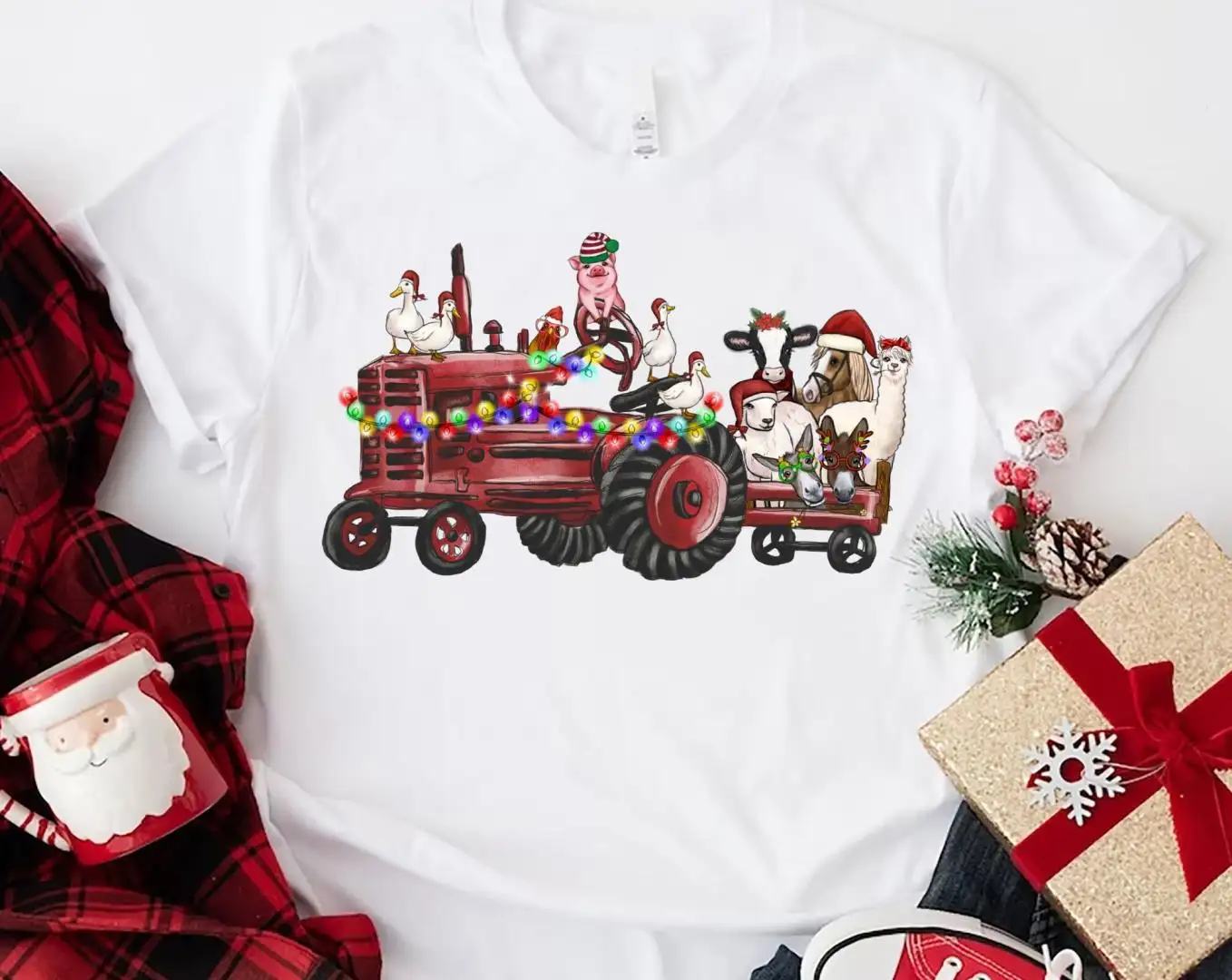 Farm Animals Christmas Sweatshirt, Christmas Farm Animals Truck Shirt, Country Christmas T-Shirt, Tractor Xmas, Christmas Animals Sweater
