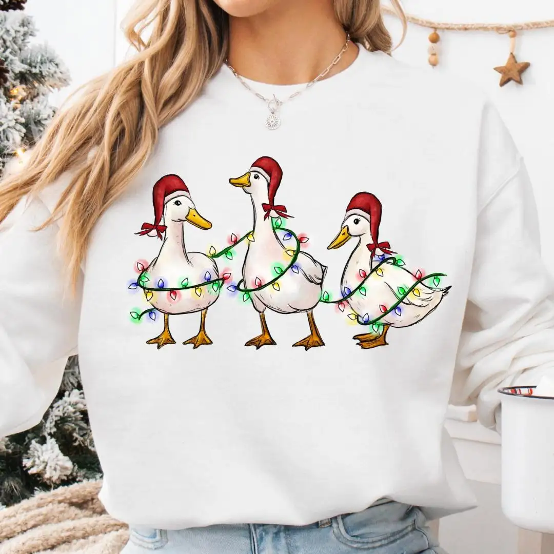 Duck Christmas Sweatshirt, Funny Christmas Duck Sweatshirt, Christmas Lights Shirt, Farm Lover, Merry Christmas Shirt, Christmas Animals Tee