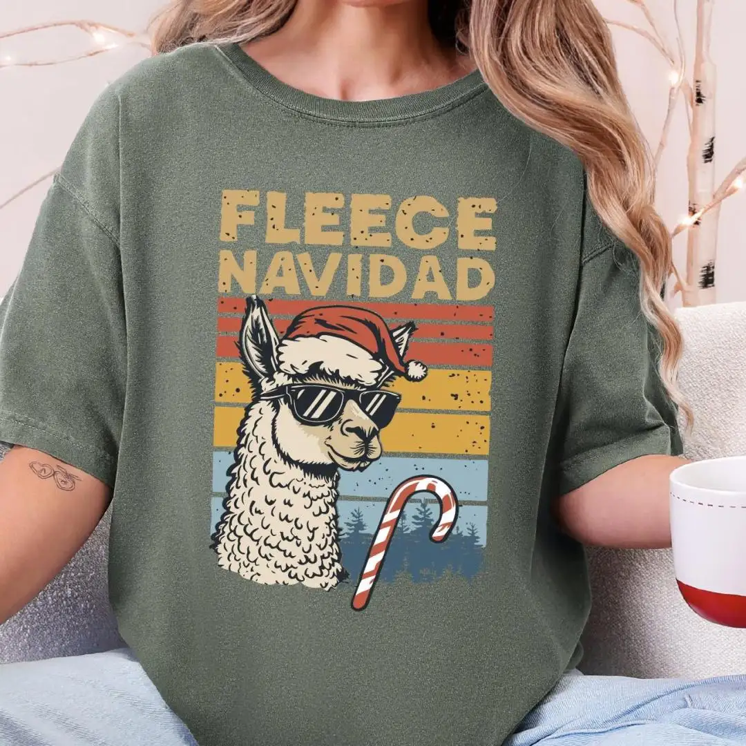 Comfort Colors® Fleece Navidad Shirt, Cozy Christmas T-Shirt, Mexican Christmas Tee, Funny Lama Christmas Tee, Feliz Navidad Shirt
