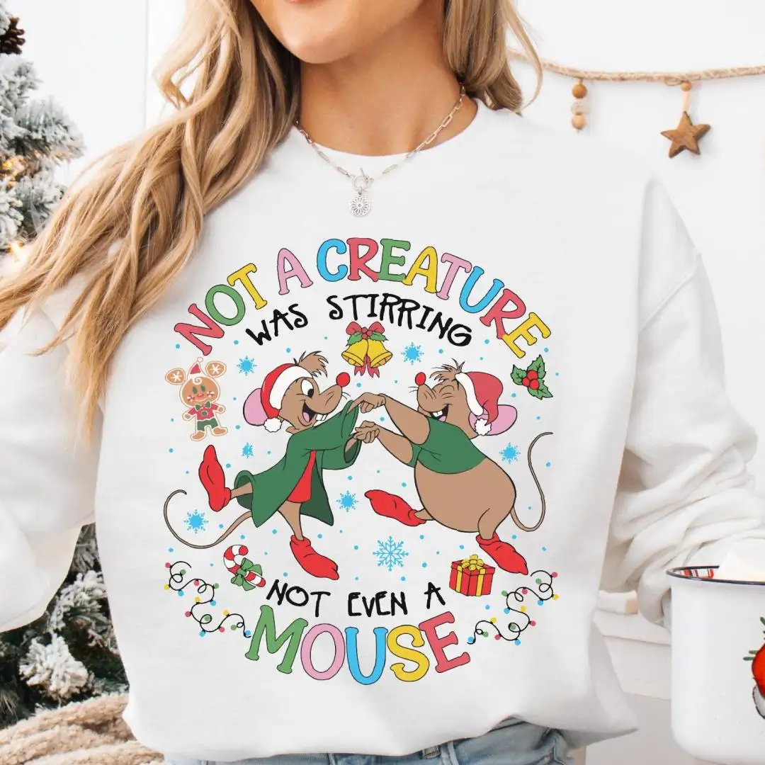 Not A Creature Is Stirring Not Even A Mouse Christmas Shirt, Disney Cinderella Mice Christmas Tee, Jaq and Gus Christmas Sweatshirt